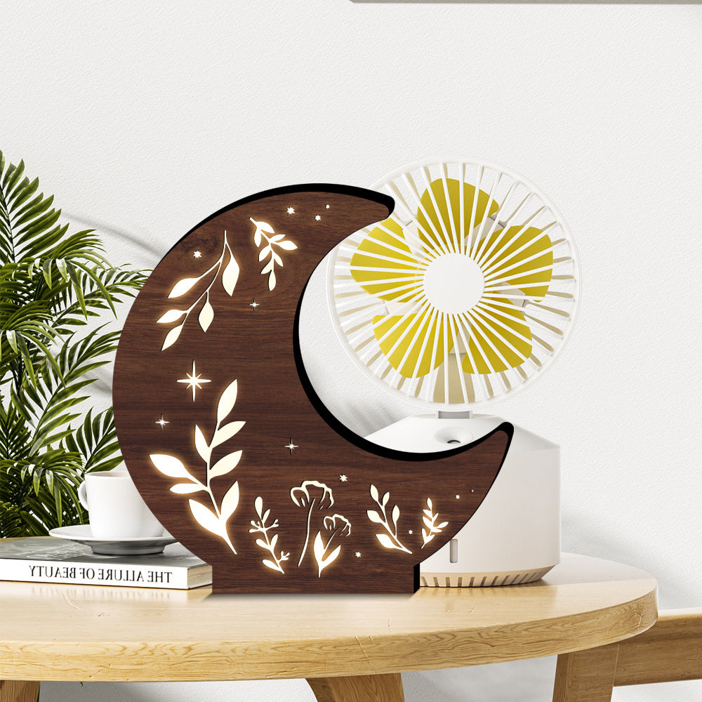 Crescent Moon Botanical Lamp | Wooden Night Light