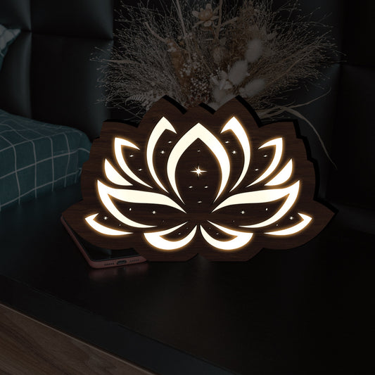 Illuminated Lotus Meditation Lamp | Wooden Night Light