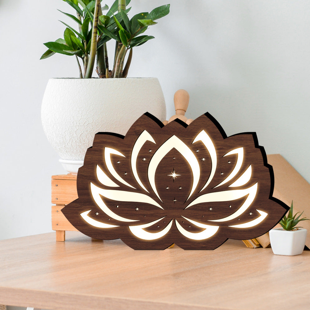 Illuminated Lotus Meditation Lamp | Wooden Night Light